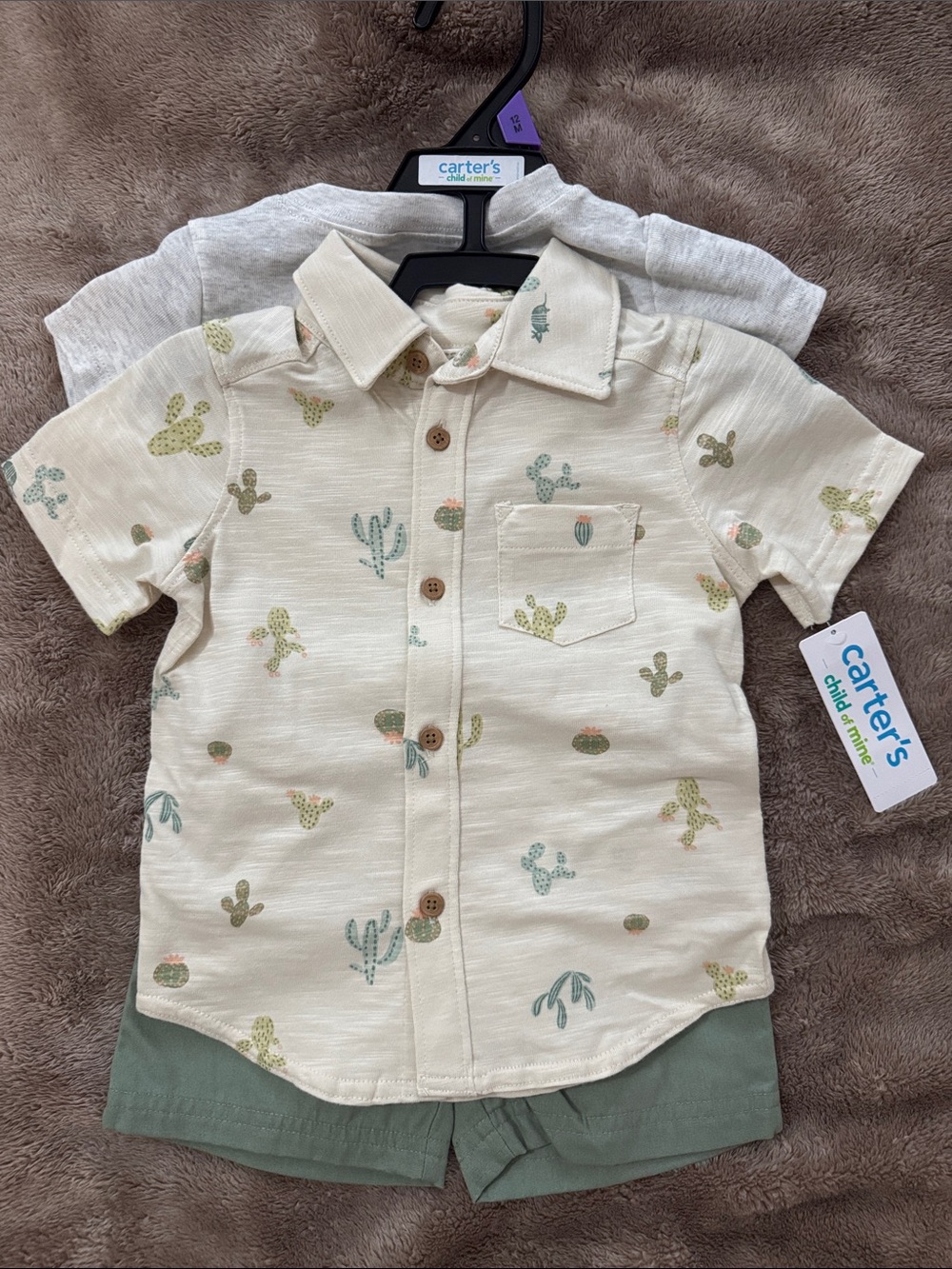 Carter's Cream Short Sleeve Button-Up Shirt with Cactus Print